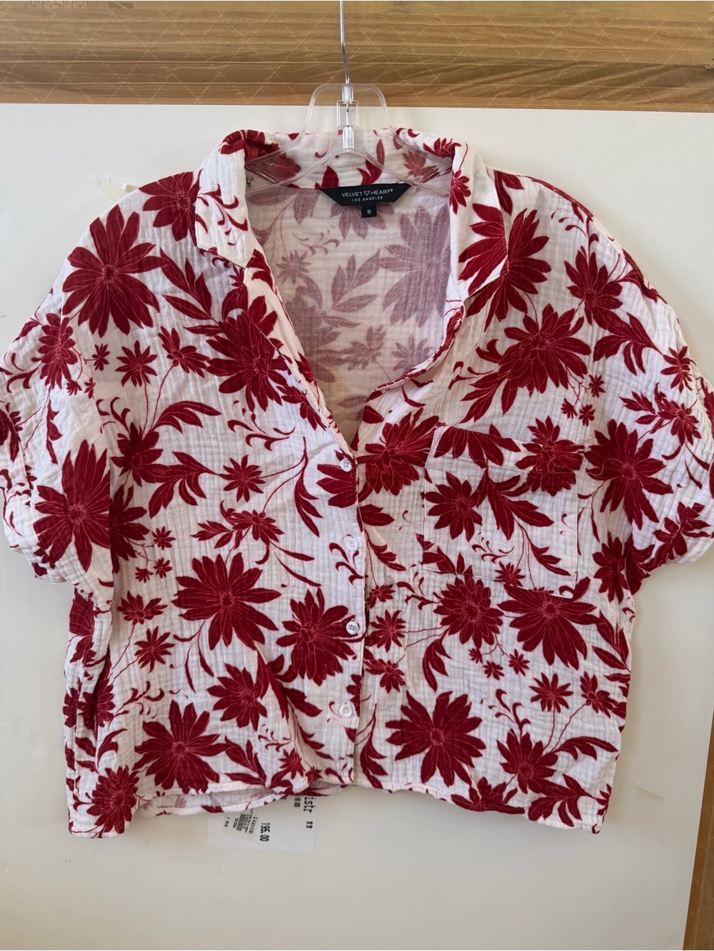 Velvet Heart White Blouse with Red Floral Embroidery